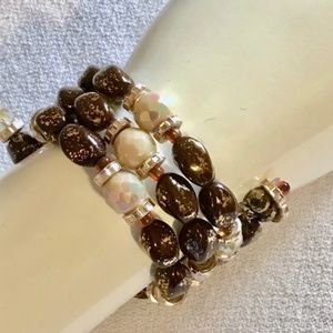 Beaded Brown Gold Pearlesqe Wrap Bracelet